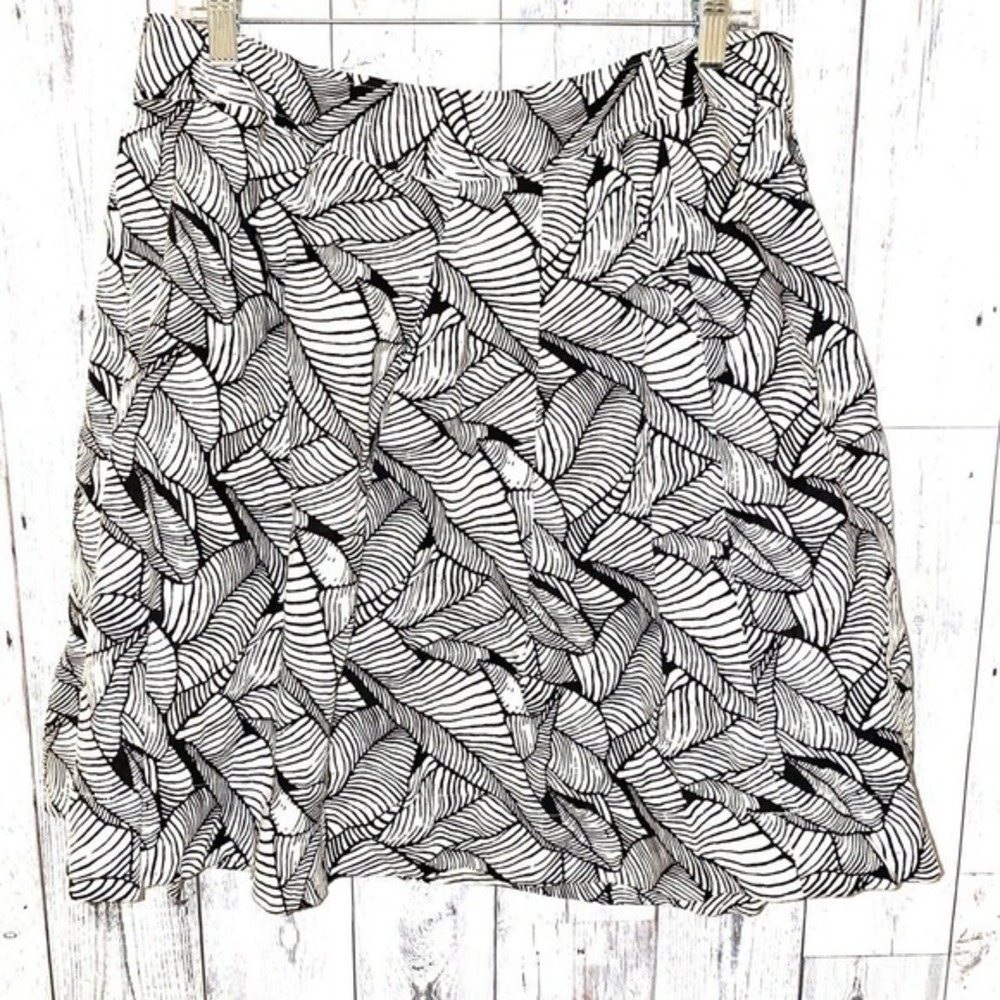 Loft Linen Blend B&W Tropical Palm Skirt 14